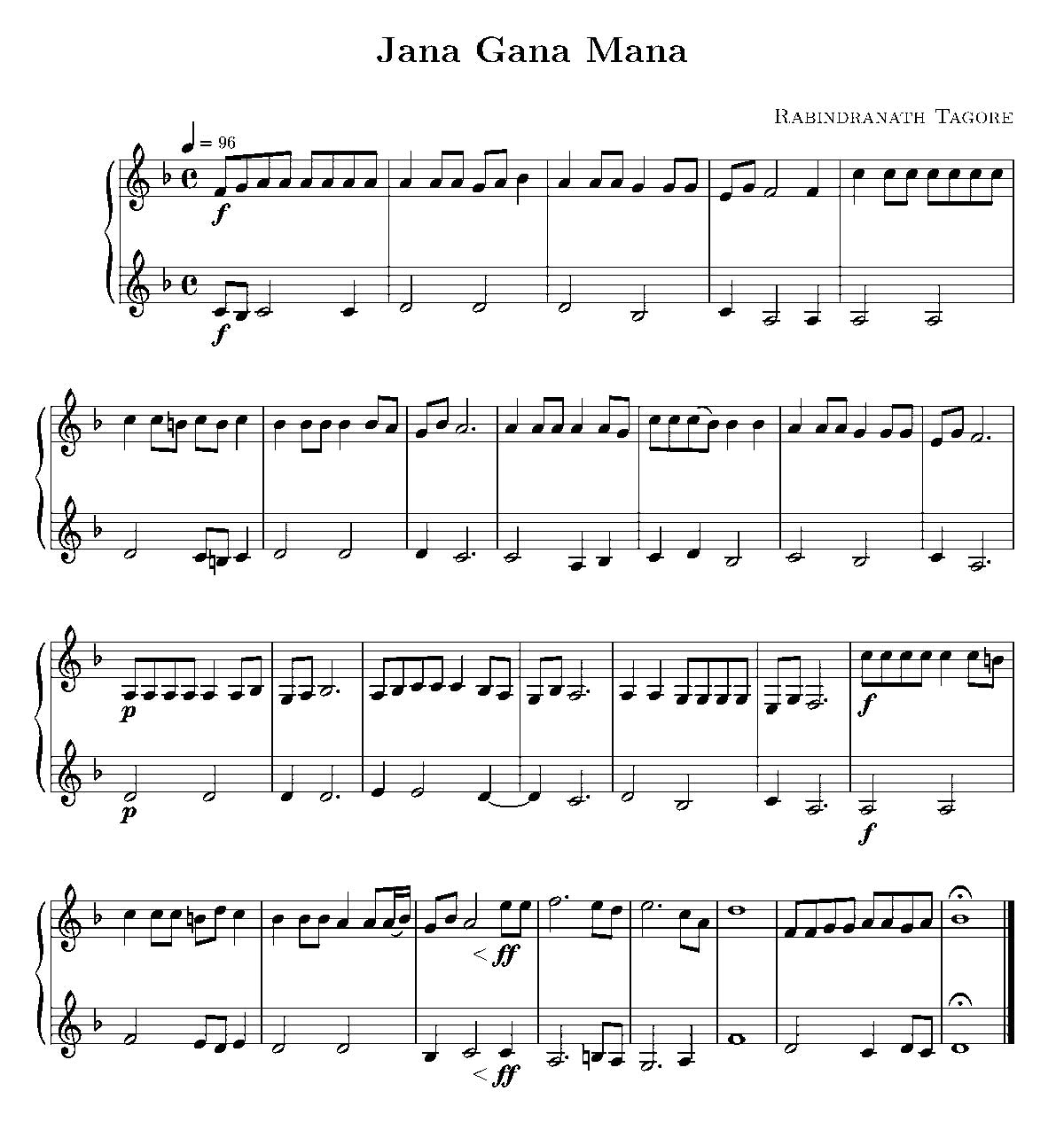 Sheet music for Jana Gana Mana